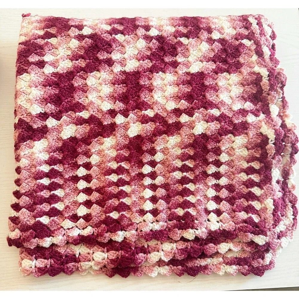 Crochet Handmade Maroon Small Afghan 49